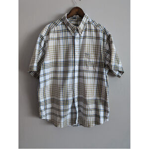 Chaps Ralph Lauren Cotton Plaid Button down shirt Short sleeve Mens Sz XL Vtg